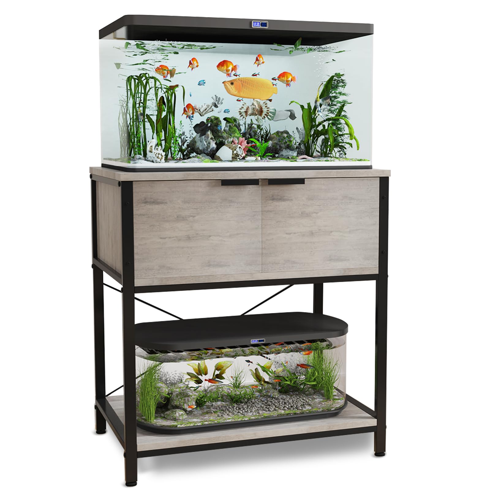 TFK 20-29-37 gallon stand top view showcasing space-saving two-tier design for small rooms