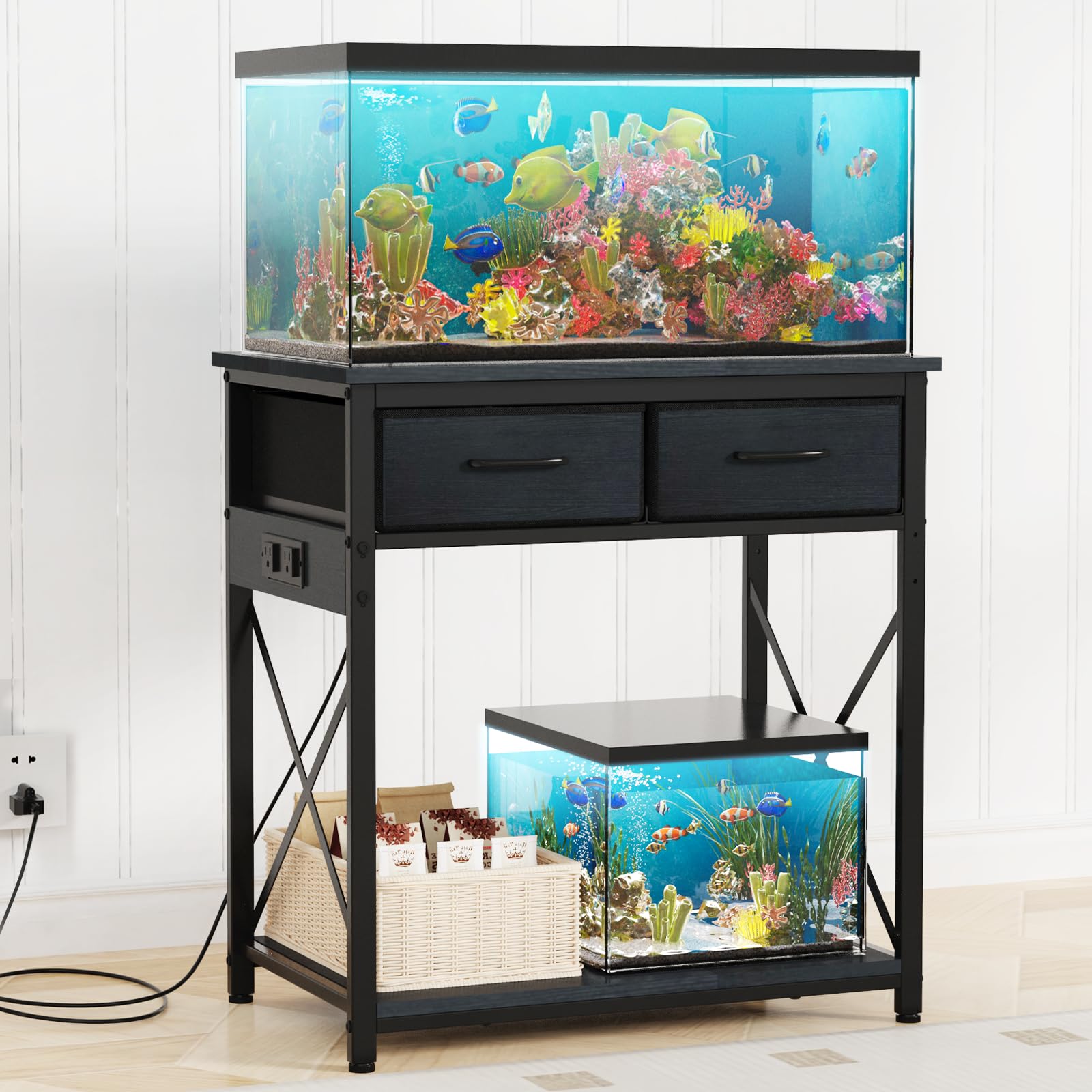 TFK 20-29-37 gallon fish-tank-stand-with-power-outlet keeps cords tidy for aquarium setups.