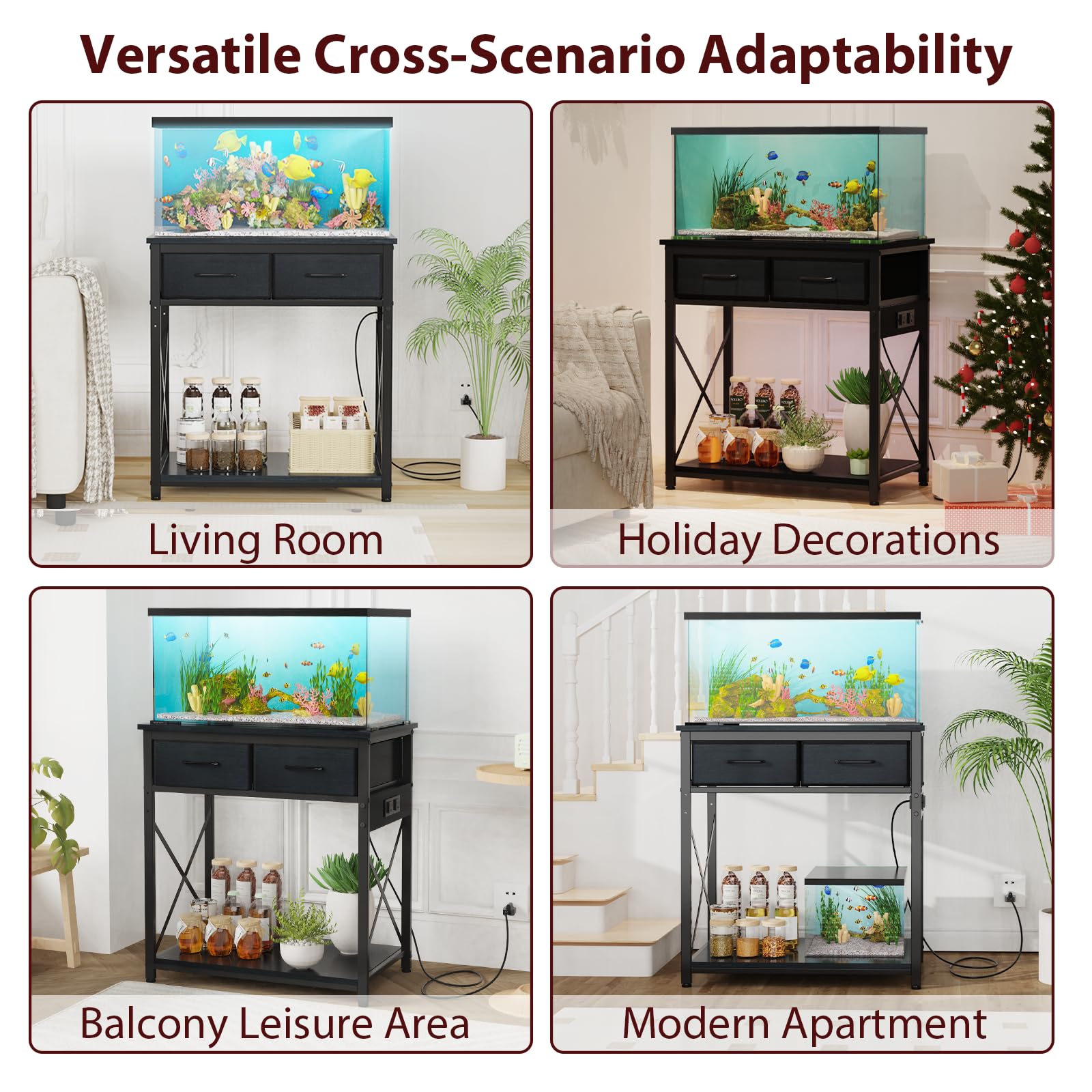 TFK black-modern-aquarium-stand complements living rooms and offices with minimalist style.
