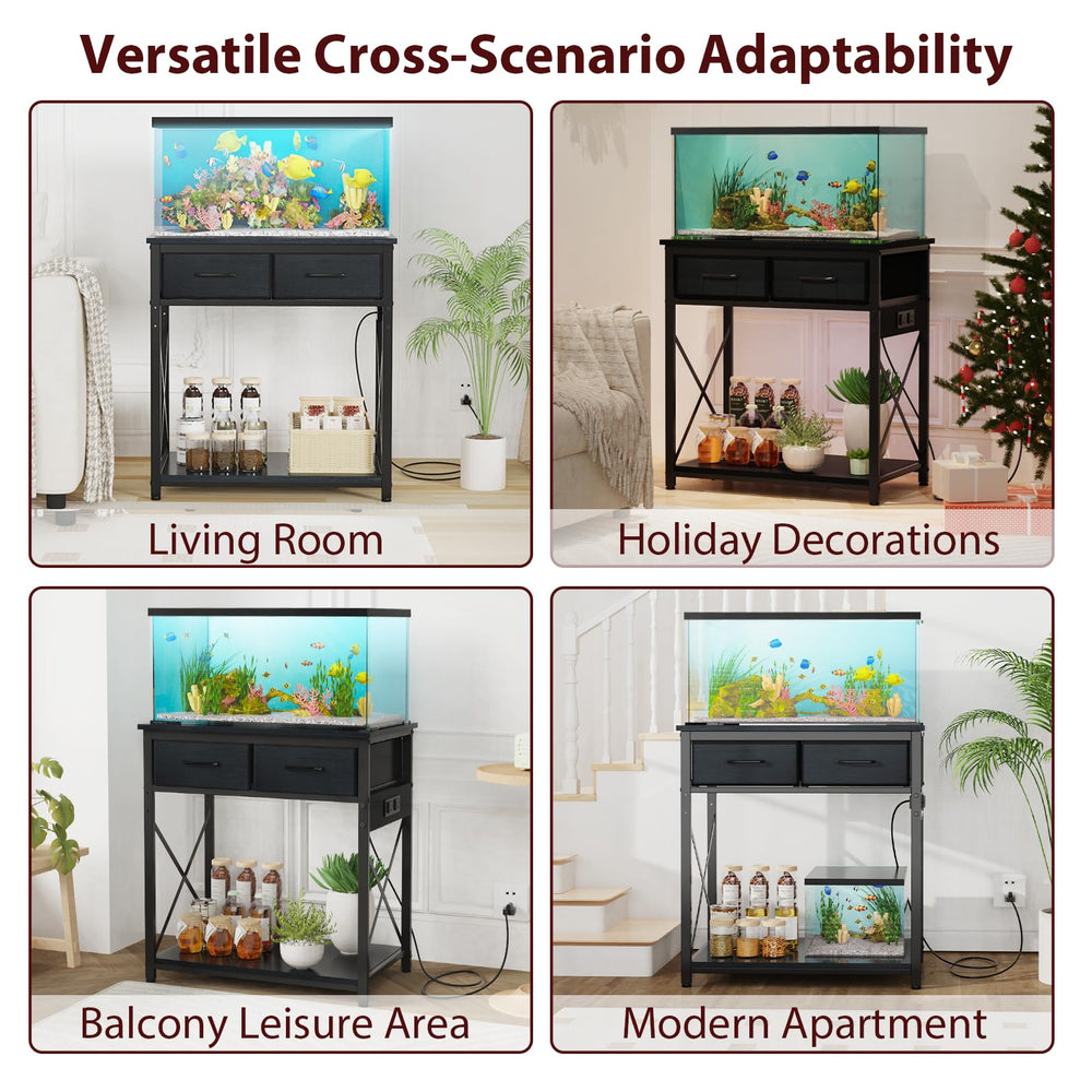 TFK black-modern-aquarium-stand complements living rooms and offices with minimalist style.