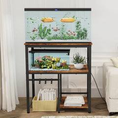TFK stand lower shelves hold accessories and small tanks up to 160 lbs each.