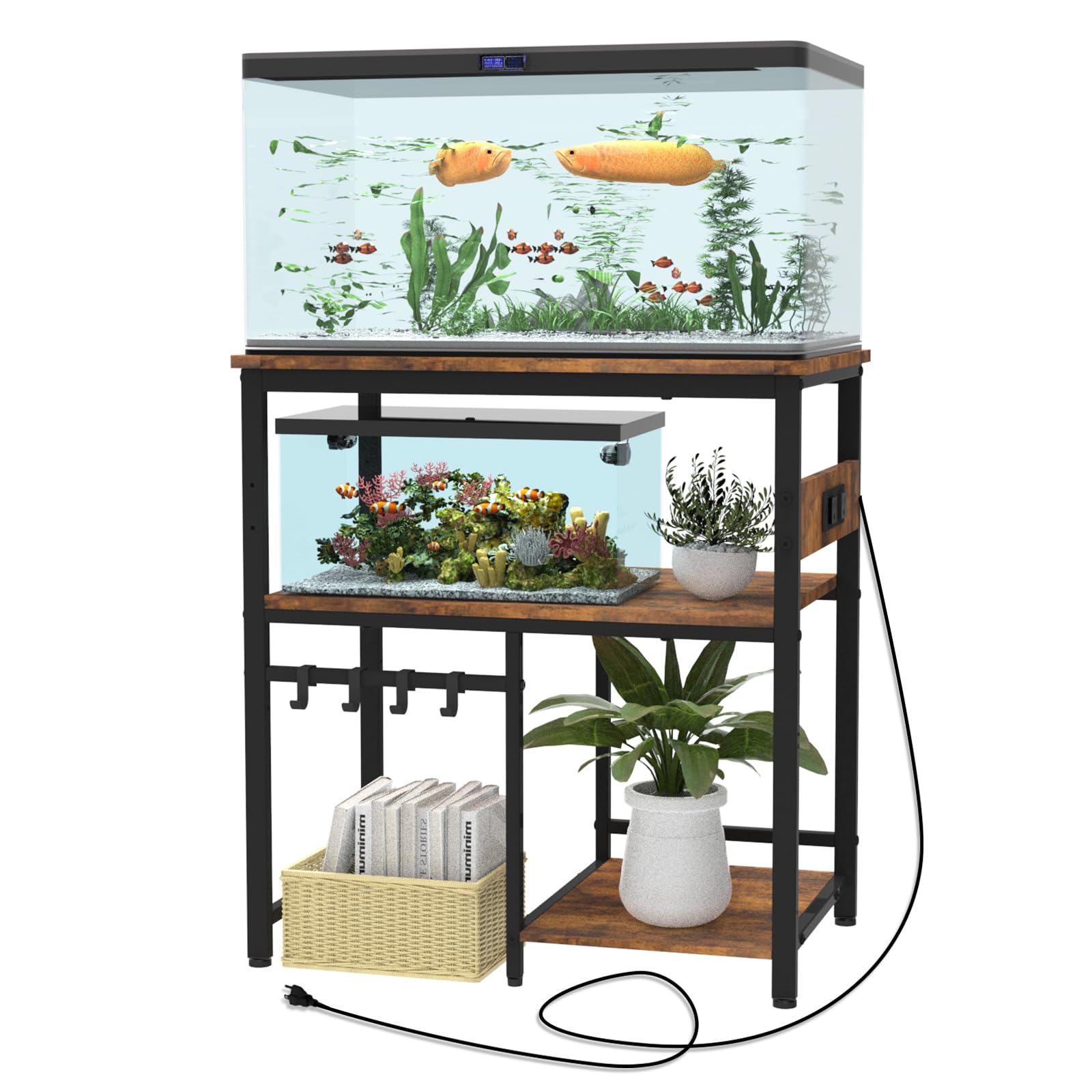 TFK three-tier stand with top tank support up to 450 lbs for a 37-gallon aquarium.