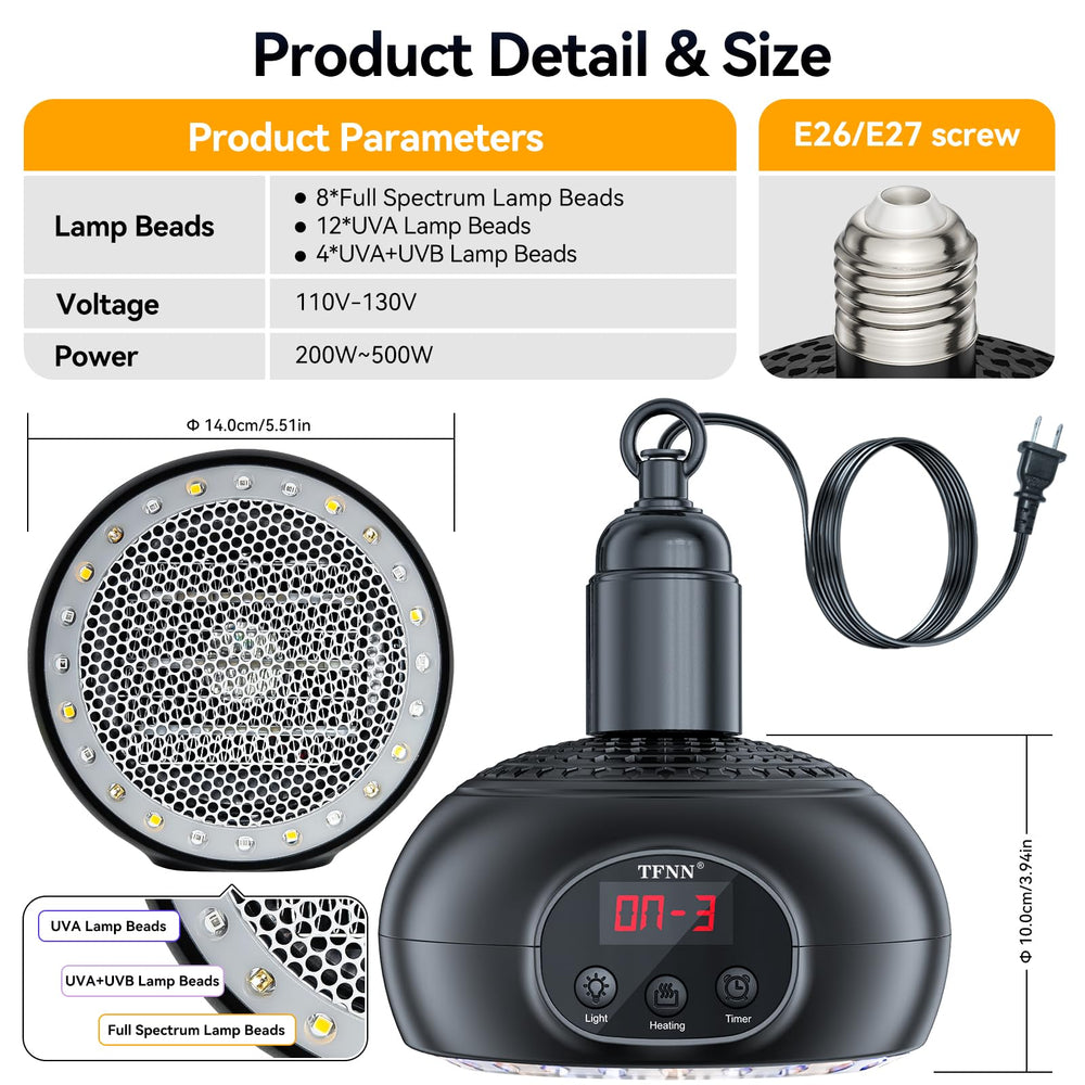 TFNN chicken coop heater lamp UVB timer display demonstrates energy-efficient scheduling.