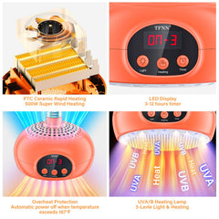 TFNN heater shows three brightness levels for adjustable warmth.