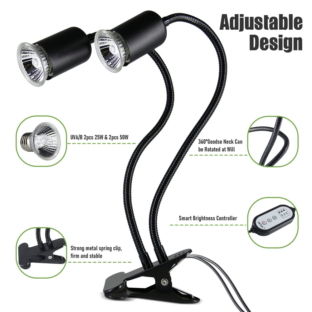 TFNN Reptile Heat Lamp 360-degree gooseneck offers flexible orientation for targeted heating.