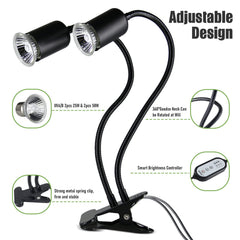 TFNN Reptile Heat Lamp 360-degree gooseneck offers flexible orientation for targeted heating.