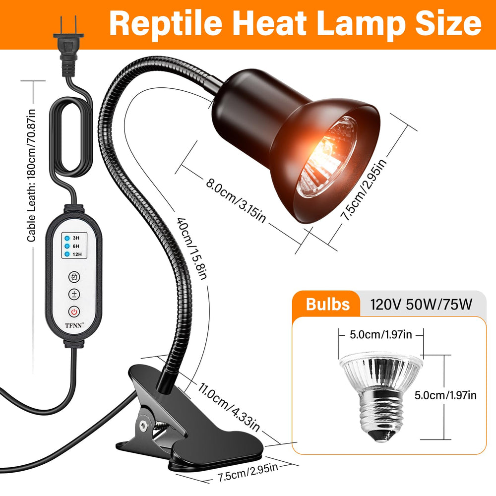 TFNN Reptile Heat Lamp 360° swan neck enables flexible positioning.
