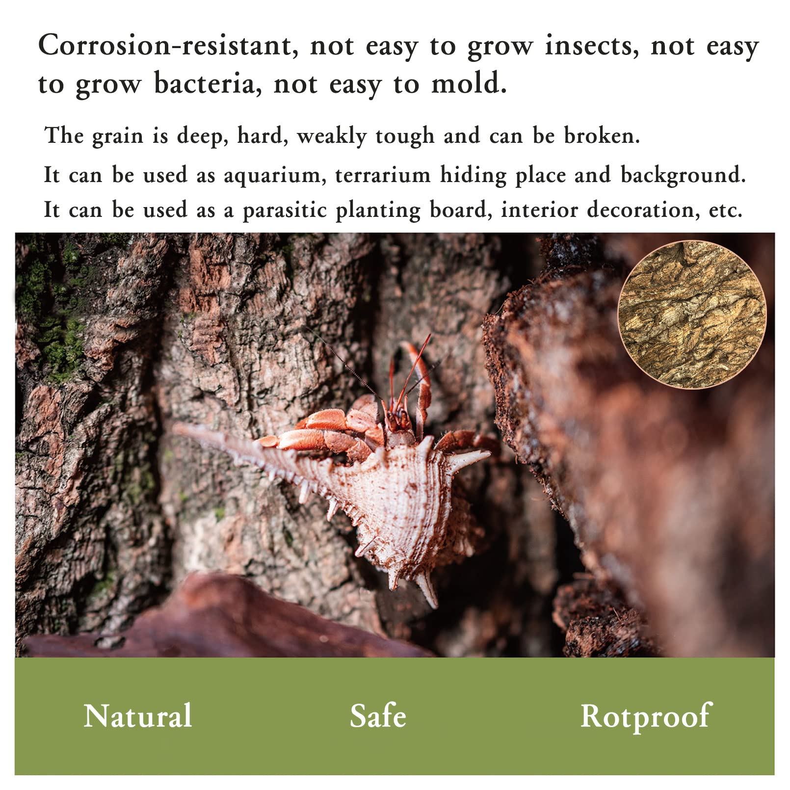TFWADMX terrarium-surface-mat-cork-bark provides gentle moisture-friendly crawling surface.