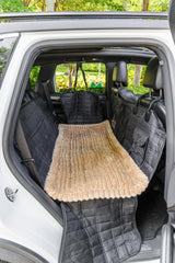 TGODGPY dense flannel backseat mat provides plush warmth and comfort for traveling dogs.