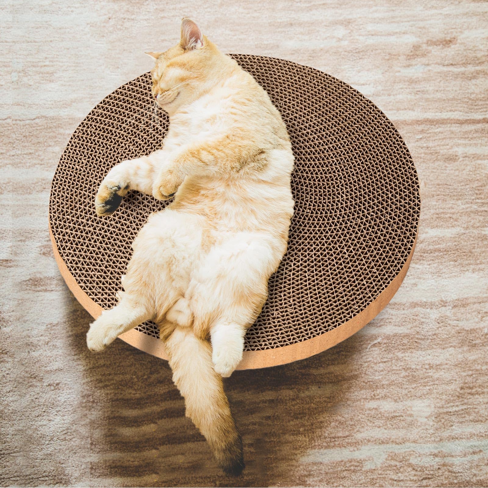 THAMIAO circular scratch board for indoor cats keeps claws engaged and surfaces safe