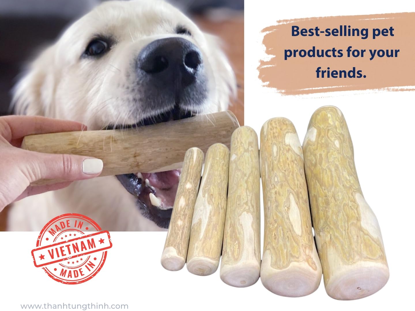 THATUWOOD Coffee Wood Dog Chew Stick natural wood grain detail signals sturdy material.