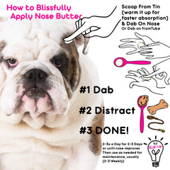 The Blissful Dog Bulldog Nose Butter ingredients highlight natural nourishers for sensitive noses.