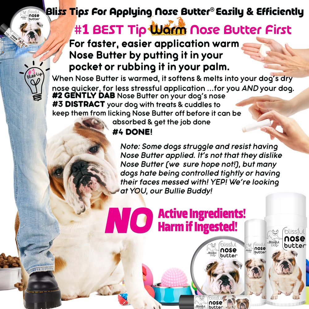The Blissful Dog nose butter unscented packaging emphasizes safety