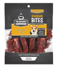 The Butcher's Companion Pork and Liver Sausage Bites packaging front, protein-rich training reward