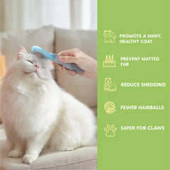 The Cat Ladies deshedding brush for long-haired cats reduces loose fur.