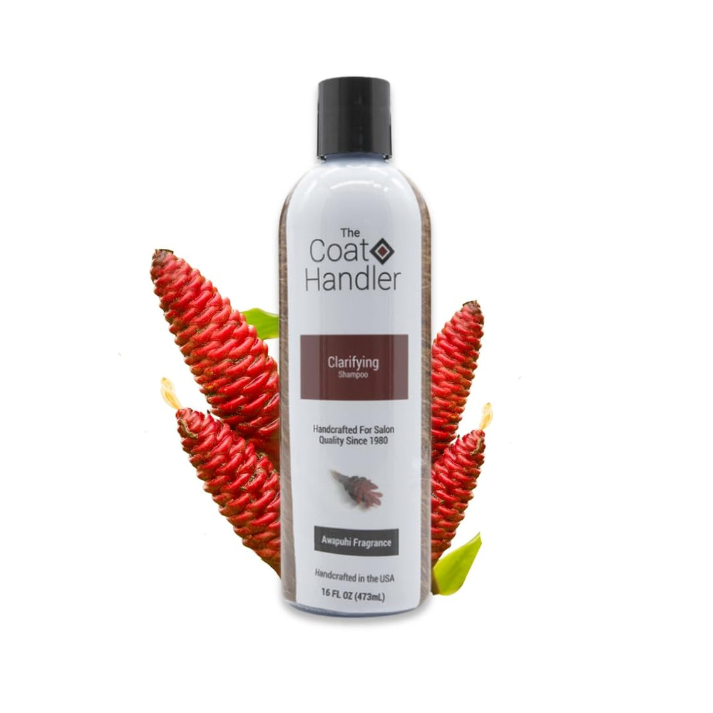 The Coat Handler clarifying dog shampoo bottle 16oz demonstrates salon-grade cleansing for stain removal