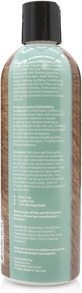 The Coat Handler Undercoat Control coconut milk fragrance label closeup highlights scent and premium conditioning benefits