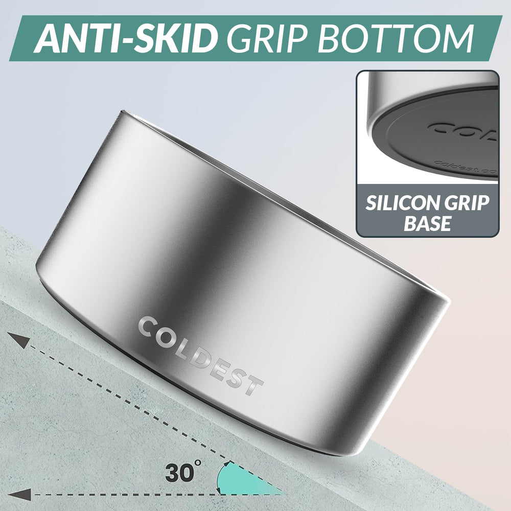 The Coldest Water 3-layer insulated stainless steel bowl keeps water cool during meals.