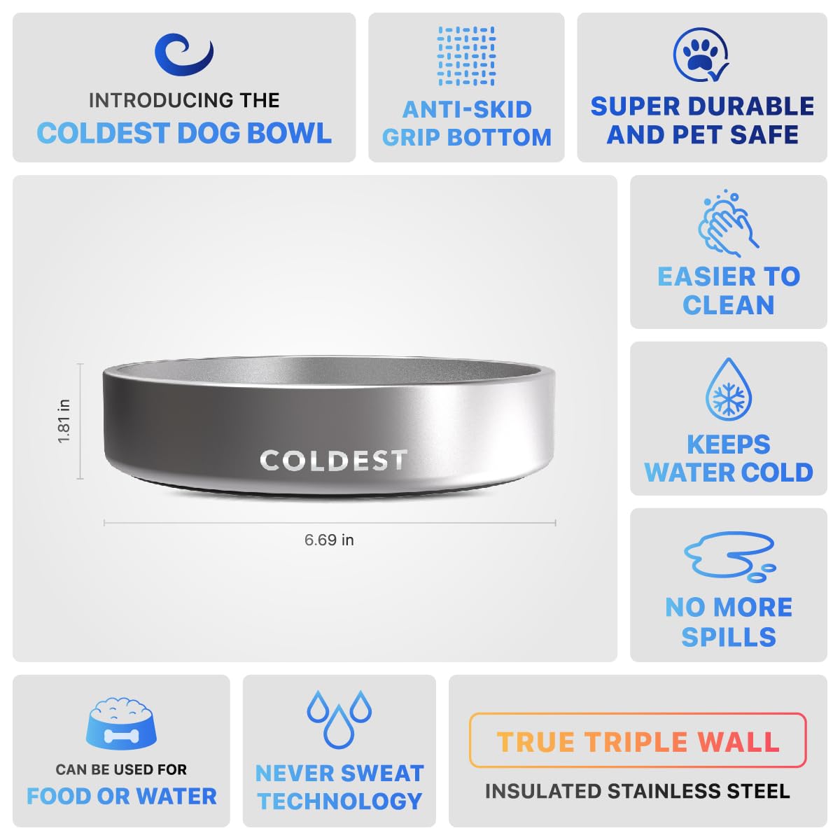 Coldest Dog Bowl resistente a la oxidación para uso diario