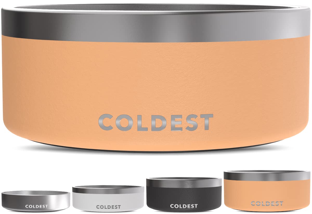 The Coldest Water Coldest Dog Bowl 100oz Sahara Peach top view highlights ample hydration capacity.
