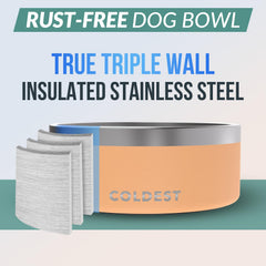 The Coldest Water Coldest Dog Bowl three-layer insulation interior view emphasizes cold hydration.