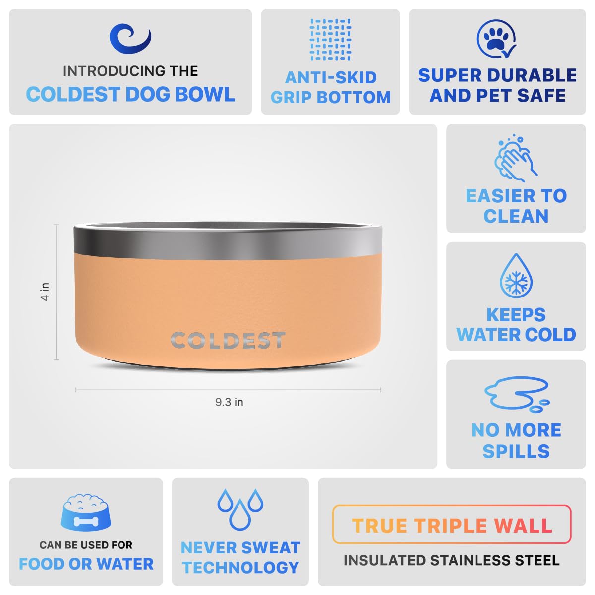 The Coldest Water Coldest Dog Bowl easy-clean polished surface demonstrates wipe-clean capability.
