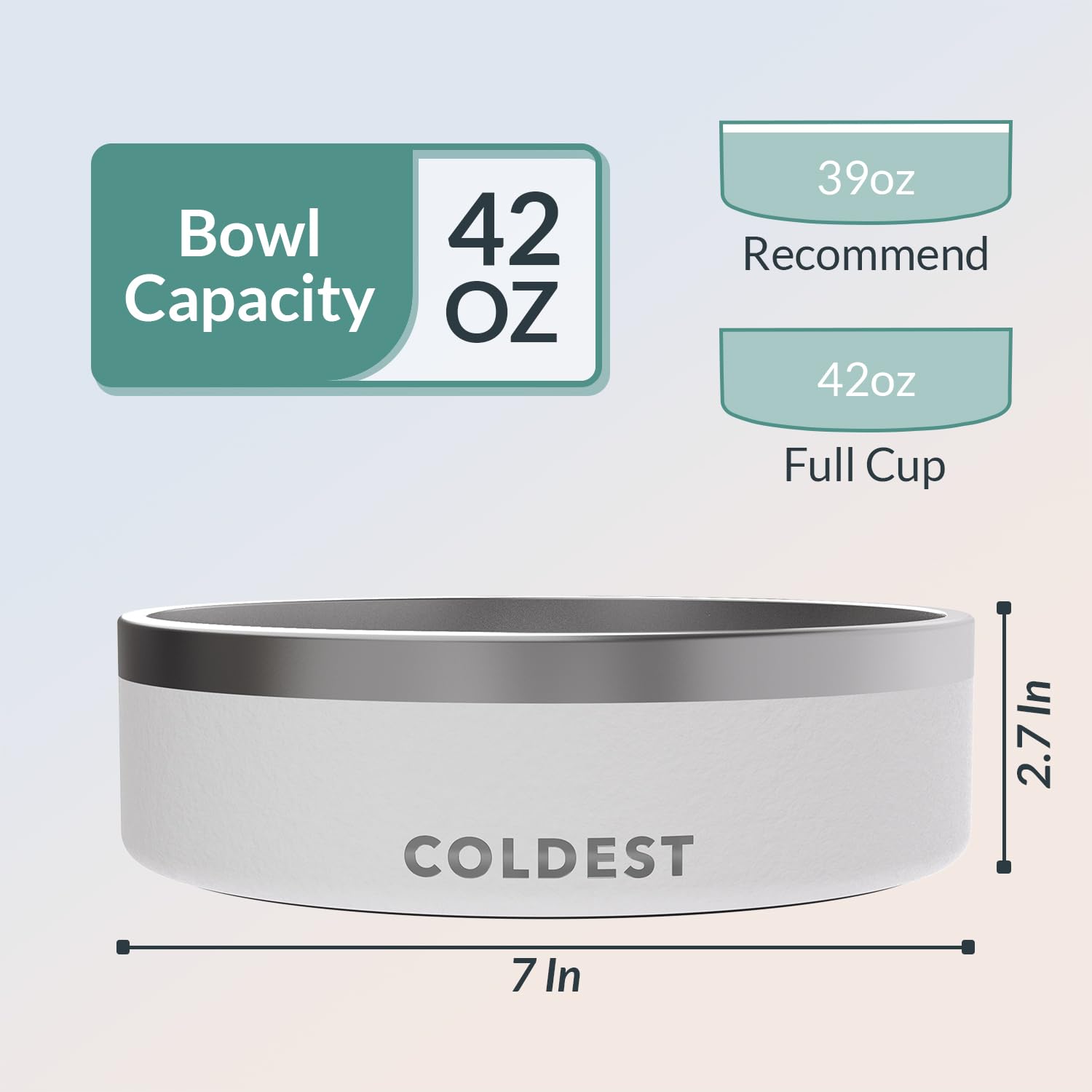 The Coldest Water 42oz capacity bowl suits larger pets and busy households.