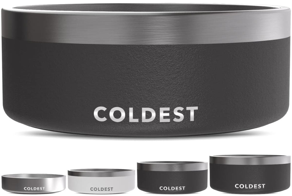 The Coldest Water dog bowl with anti-rust metal finish for lasting durability and chew resistance.