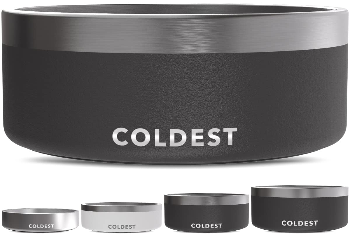The Coldest Water dog bowl with anti-rust metal finish for lasting durability and chew resistance.