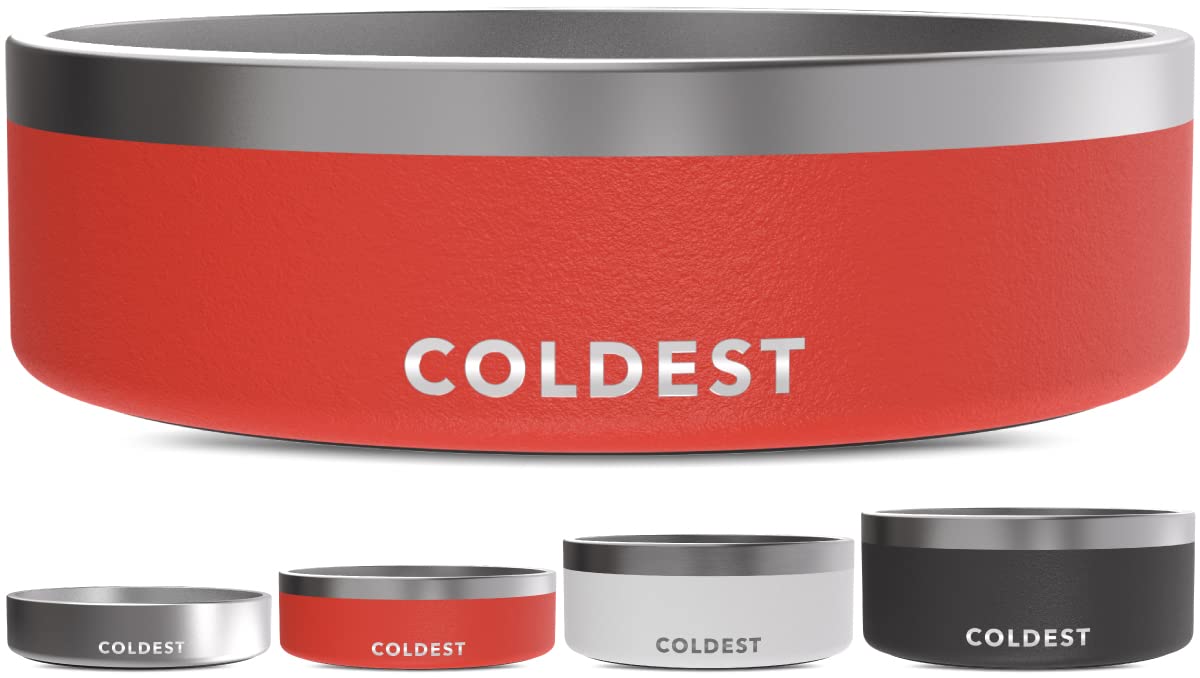 The Coldest Water dog bowl front Crimson Red with triple-wall insulation and 42 oz capacity