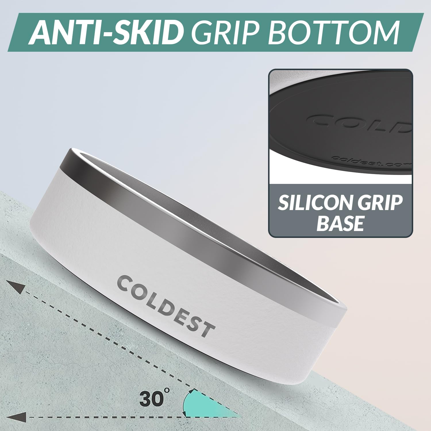 The Coldest Water dog bowl with non-slip base prevents spills during meals.