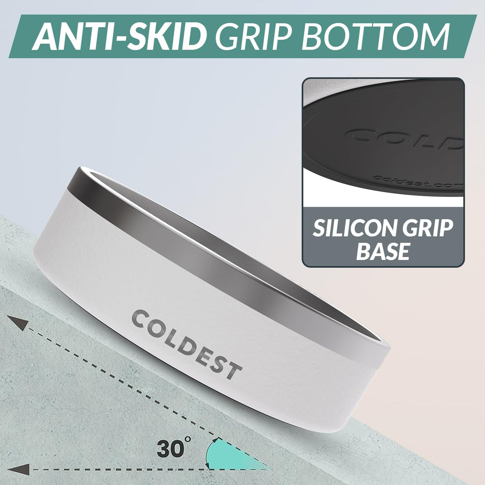 The Coldest Water dog bowl with non-slip base prevents spills during meals.