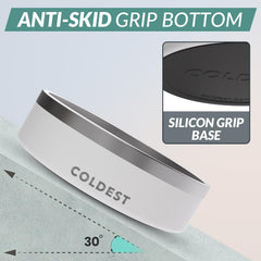 The Coldest Water dog bowl with non-slip base prevents spills during meals.