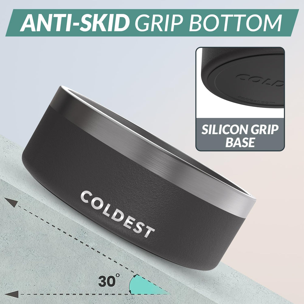 The Coldest Water dog bowl with non-slip base prevents spills during meals.