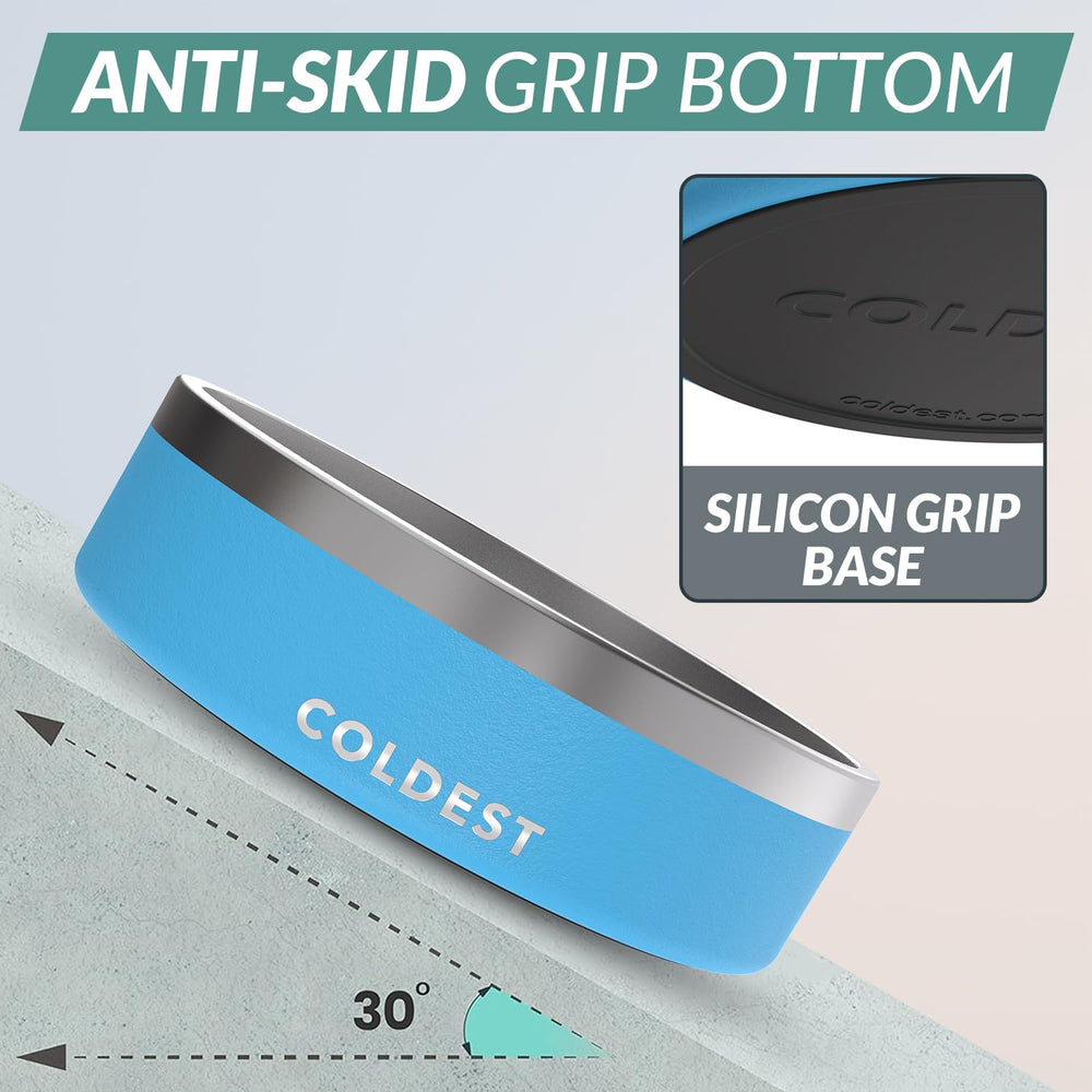 The Coldest Water dog bowl shows a non-slip bottom for steadier meals.