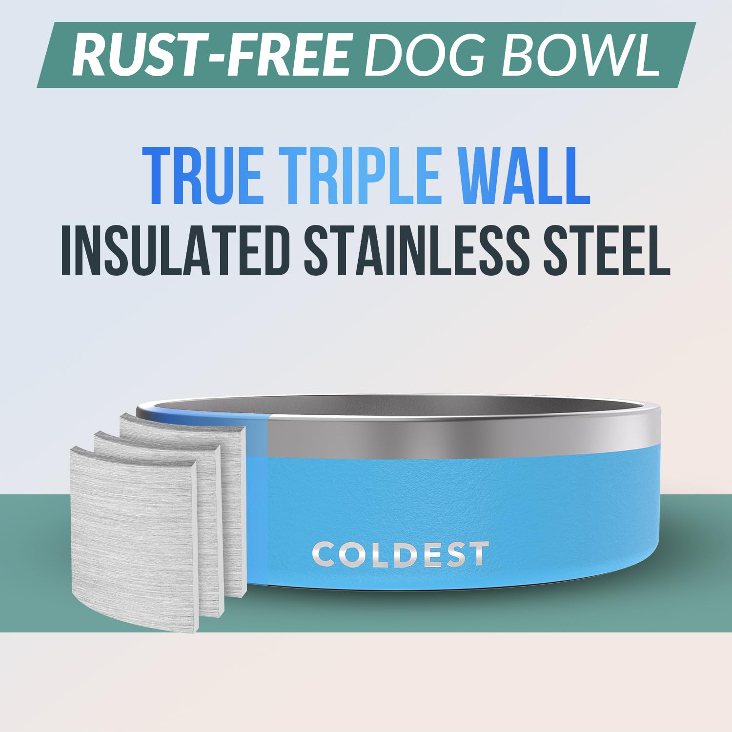 The Coldest Water rust-proof stainless bowl endures daily use and chewing.