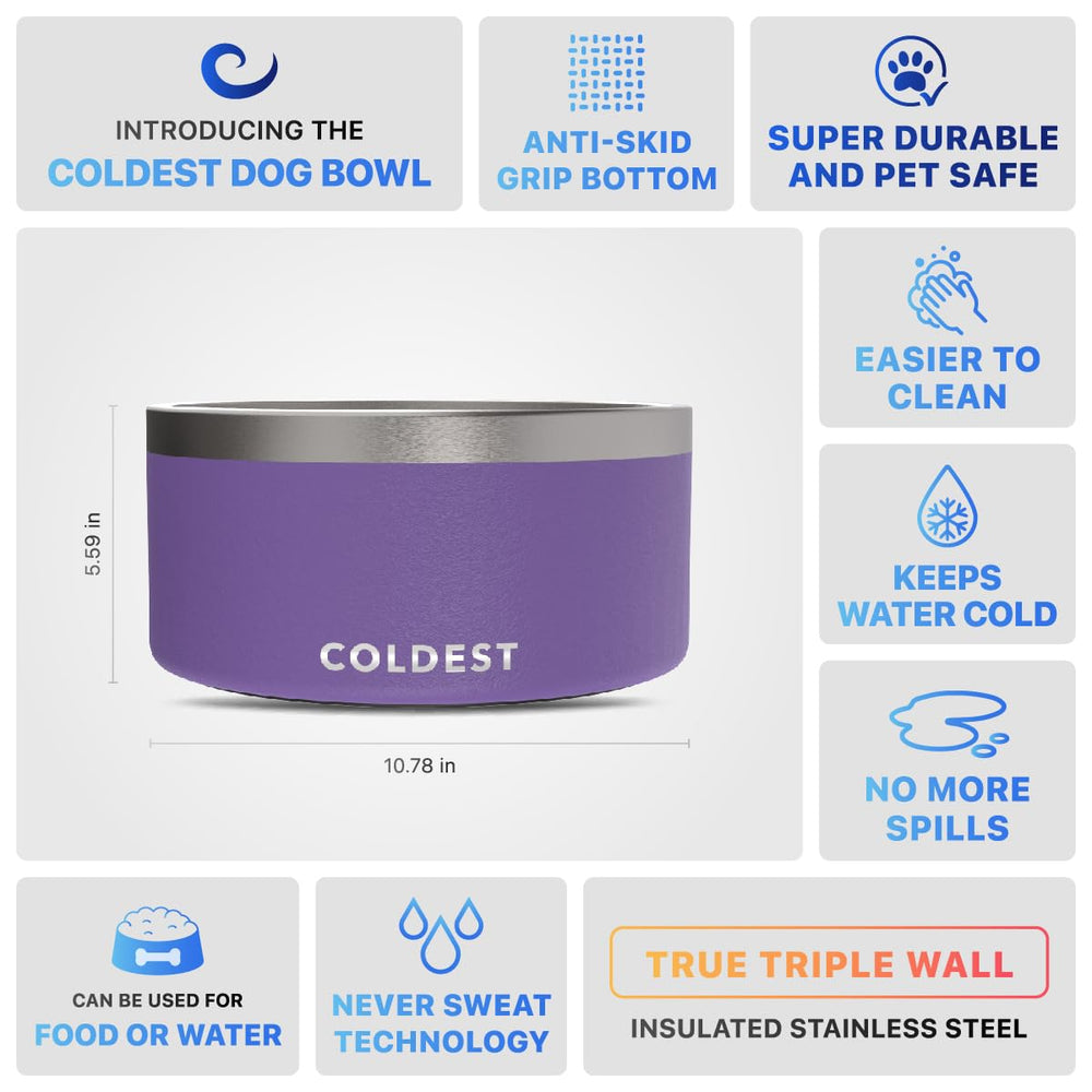 The Coldest Water rust-resistant stainless steel bowl resists wear for pets.