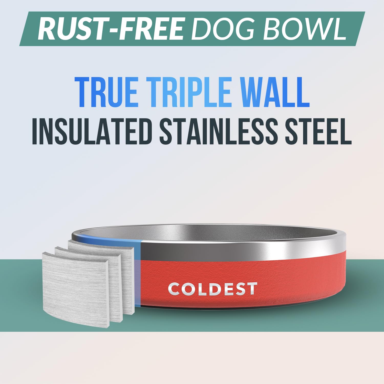 The Coldest Water dog bowl rust-resistant stainless steel stands up to chewing and regular use.