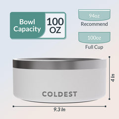 Rust-resistant stainless steel keeps The Coldest Water dog bowl looking new.