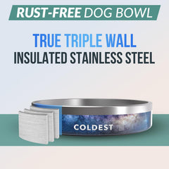 The Coldest Water bowl in rust-resistant stainless steel lasts longer.