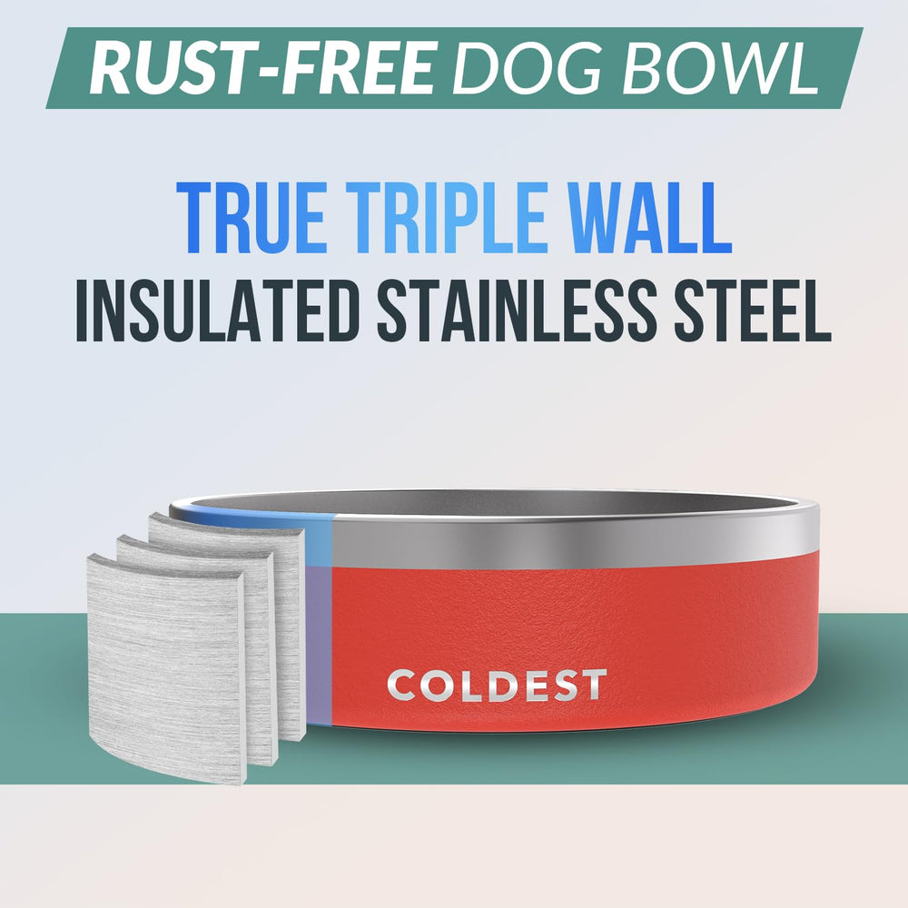 The Coldest Water dog bowl with triple-wall insulation keeps water cool longer