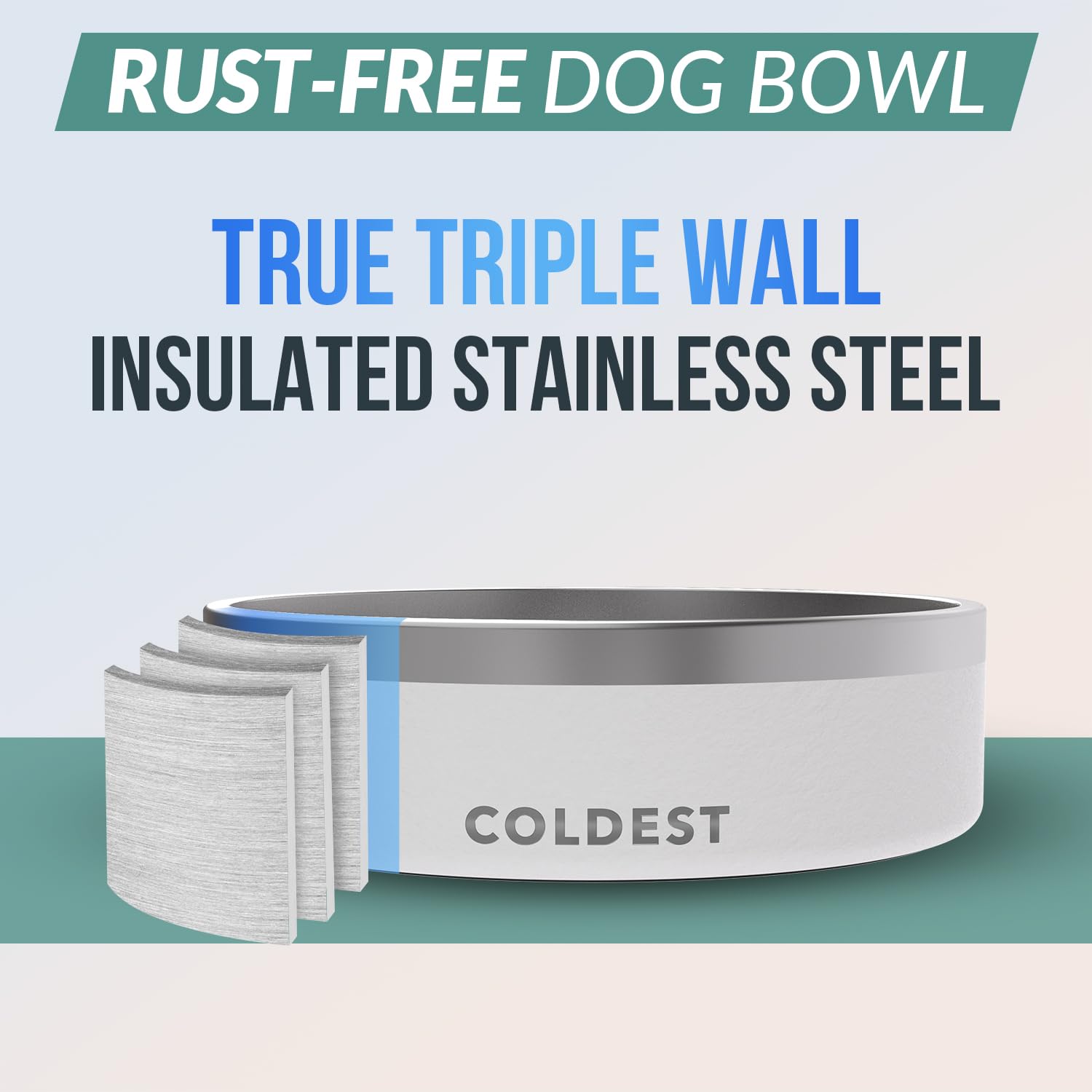 The Coldest Water triple-wall insulated bowl keeps water cooler between meals.