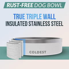 The Coldest Water triple-wall insulated bowl keeps water cooler between meals.