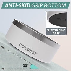 The Coldest Water triple-wall insulation dog bowl, built for durability against chewing.