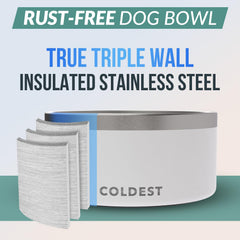 The Coldest Water dog bowl features true triple-wall insulation for cooler water.
