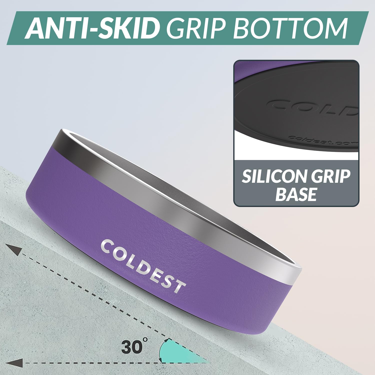 The Coldest Water triple-wall insulated stainless steel bowl preserves temperature.