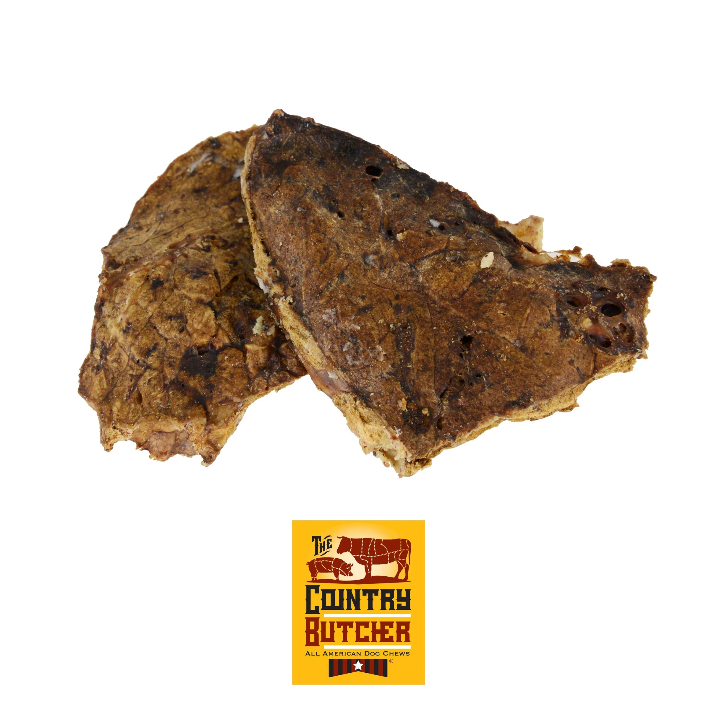 The Country Butcher Beef Lung Dog Treats bag front showing natural chew for dogs