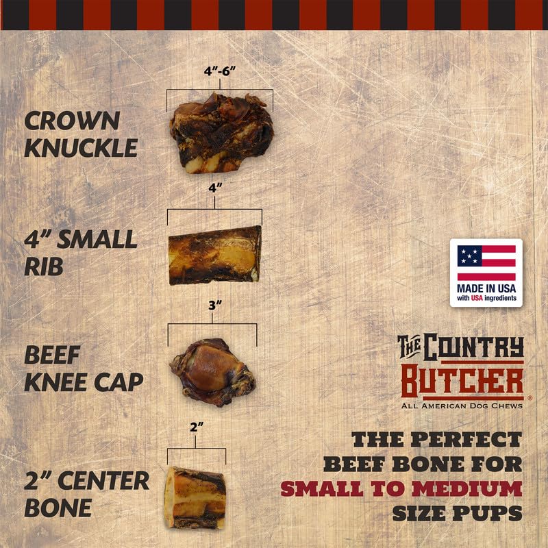 The Country Butcher beef knuckle bones 15-count pack highlights value.