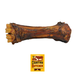 The Country Butcher beef shank bone 8-10 inch offers a long-lasting chew for large dogs.