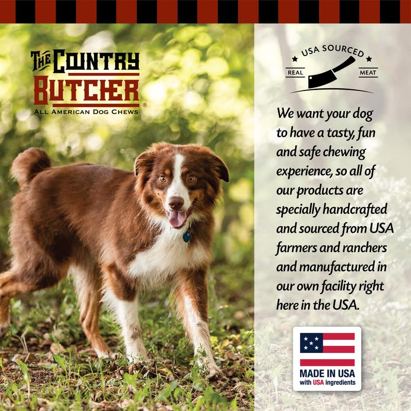 The Country Butcher dog-friendly chew time image communicates safe, supervised enjoyment.